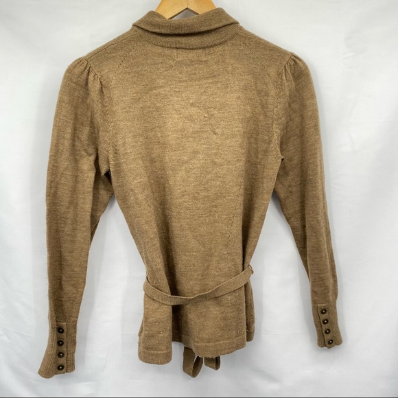 Eddie Bauer Brown Tan Merino Wool Belted Cardigan Sweater - Picture 2 of 7